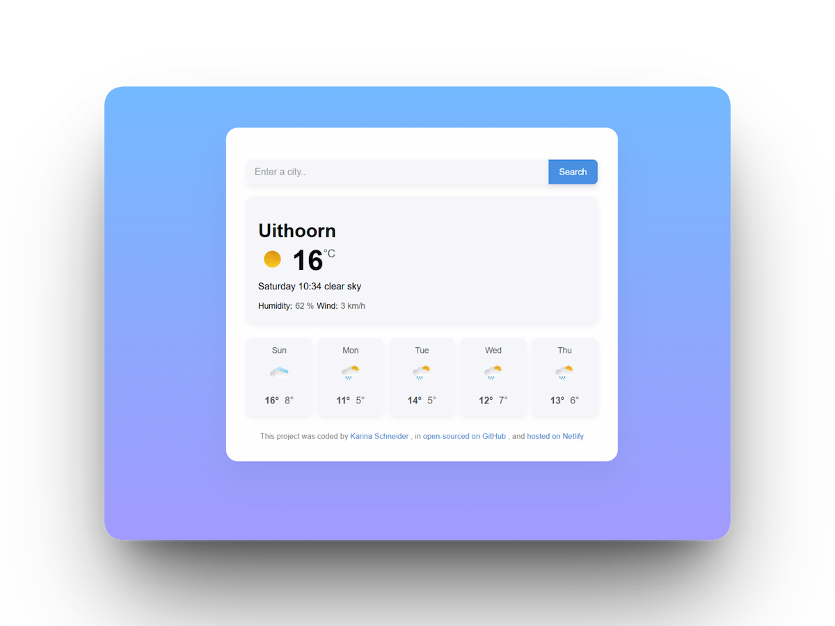Weather App project showing current conditions and forecast
